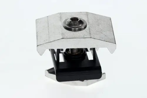 BOSCH Halter aus Metall mit einer Befestigungsschraube und einer Federmechanik, geeignet zur Montage und Stabilisierung von Vorrichtungen oder Komponenten.